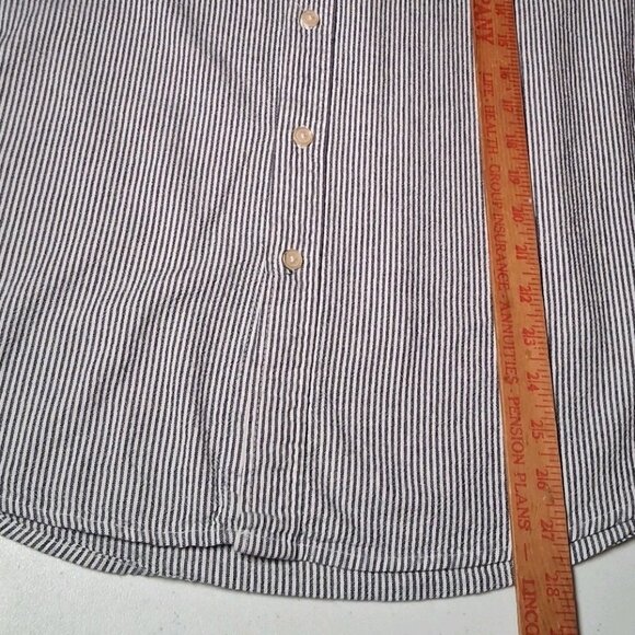 Vintage Basic Editions Hickory Stripe Shirt Men L Button Down Blue Long Sleeve - Picture 5 of 11